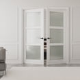 thumbnail image 2 of 72" x 96" 3-Lite Frosted Glass French Door Solid Wood Manufacture Interior Double Bathroom Door With Hardware Kit, 2 of 9