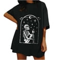 thumbnail image 2 of Pntutb Mujer Damas Mangas con hombros caídos Camiseta de manga corta suelta con estampado de calavera retro desgastado Pntutb Pntutb-4392, 2 of 6