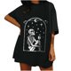 thumbnail image 2 of Puntoco Mujer Damas Mangas con hombros caídos Camiseta de manga corta suelta con estampado de calavera retro desgastado Puntoco Puntoco-4392, 2 of 6