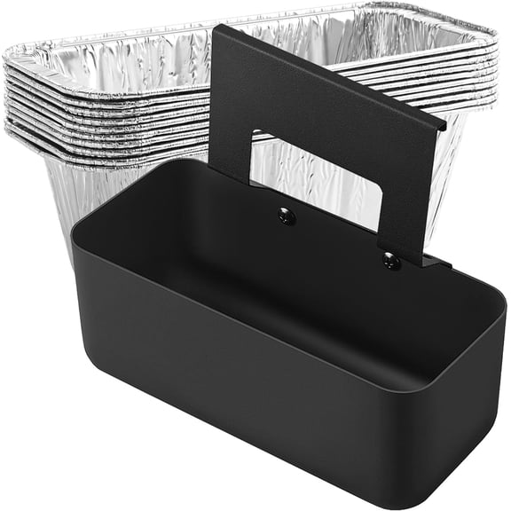 Grill Grease Catcher for stone Griddle with 10 Pack Grease C Liners Aluminum Foil Tray Pan Drip Tray Pan for 17, 22, 28 & 36 inches Griddle (Long Hook)