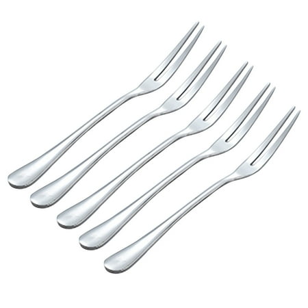 

5 pcs Delicate Useful Stainless Steel Fruit Fork Cake Fork Exquisite Fork for Children Use (Thicken Fork)