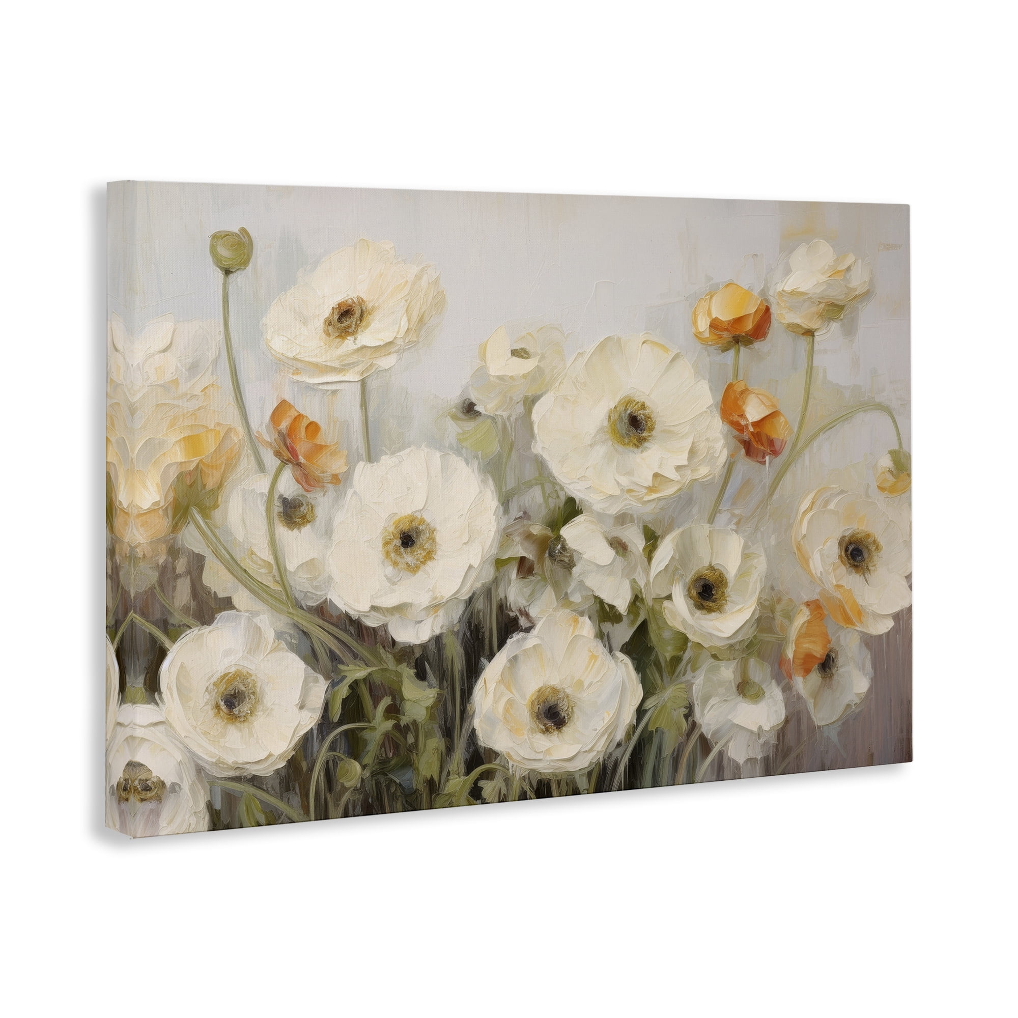 Stupell Industries White Ranunculus Blooms Plants & Flowers Painting Wrapped Canvas Art Print Wall Art, 30 x 20