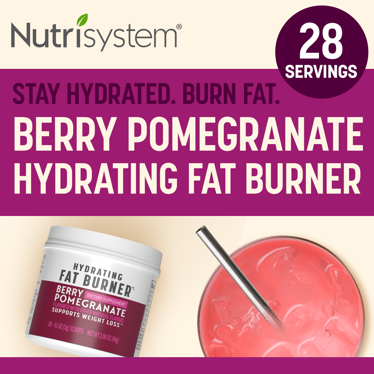 Nutrisystem® Hydrating Fat Burner Berry Pomegranate 28 Servings MixandSip Dietary Supplemen