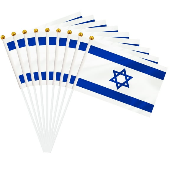50 Pack Israel Hand Held Mini Stick Flags, Israeli Small Miniature Stick Flag with 8.2 x 5.5 Inch Flag, Outdoor Decoration, Party Decorations, Supplies for Parades, Festival Events Celebration