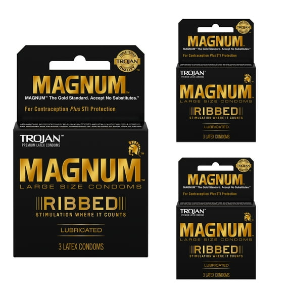 TROJAN Magnum Ribbed Lubricated Latex Condoms 3 ea (Pack of 3)