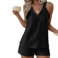 thumbnail image 3 of Night Shirts for Women Sleepwear New 2 Piece Loungewear Sets for Women Soft Pajama V Neck Cami Pjs Shorts Set with Pockets Cute Sleepwear Summer Outfits Pajama Set Women Black M, 3 of 7