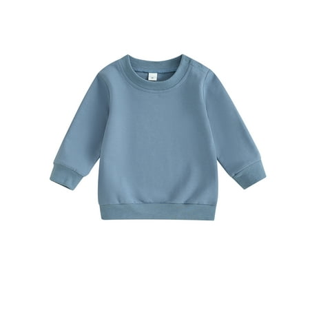 

Toddler Baby Boys Sweatshirts Long Sleeve Crewneck Solid Color Pullover Fall Tops