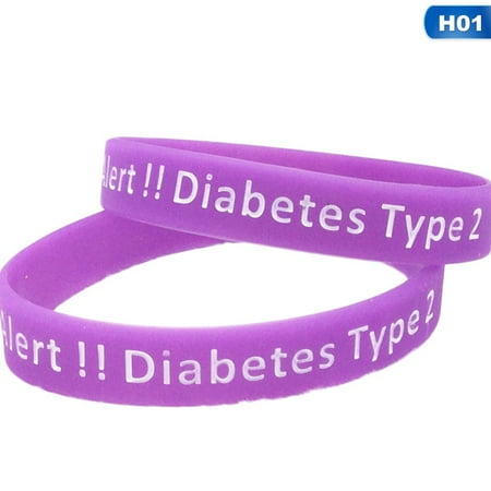 Diabetes Bracelet Type 1 Kids AkoaDa 1\/2Pcs Type 2 Diabetes Medical Alert Silicone Bracelets andamp; Bangles For Women Men Sports Wristbands Jewelry Gifts ()