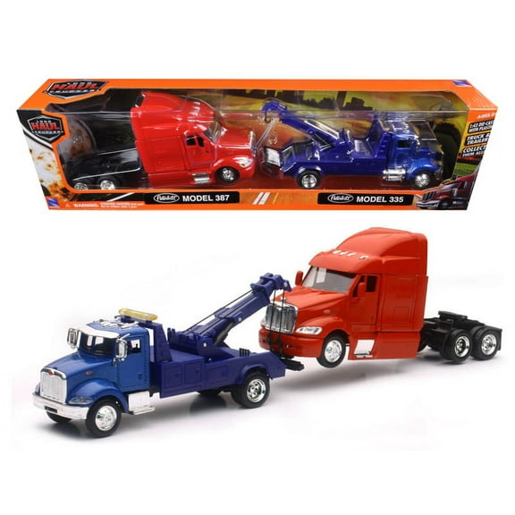 Peterbilt Model 335 Tow Truck Blue and Peterbilt Model 387 Cab Red 1/43 by New Ray
