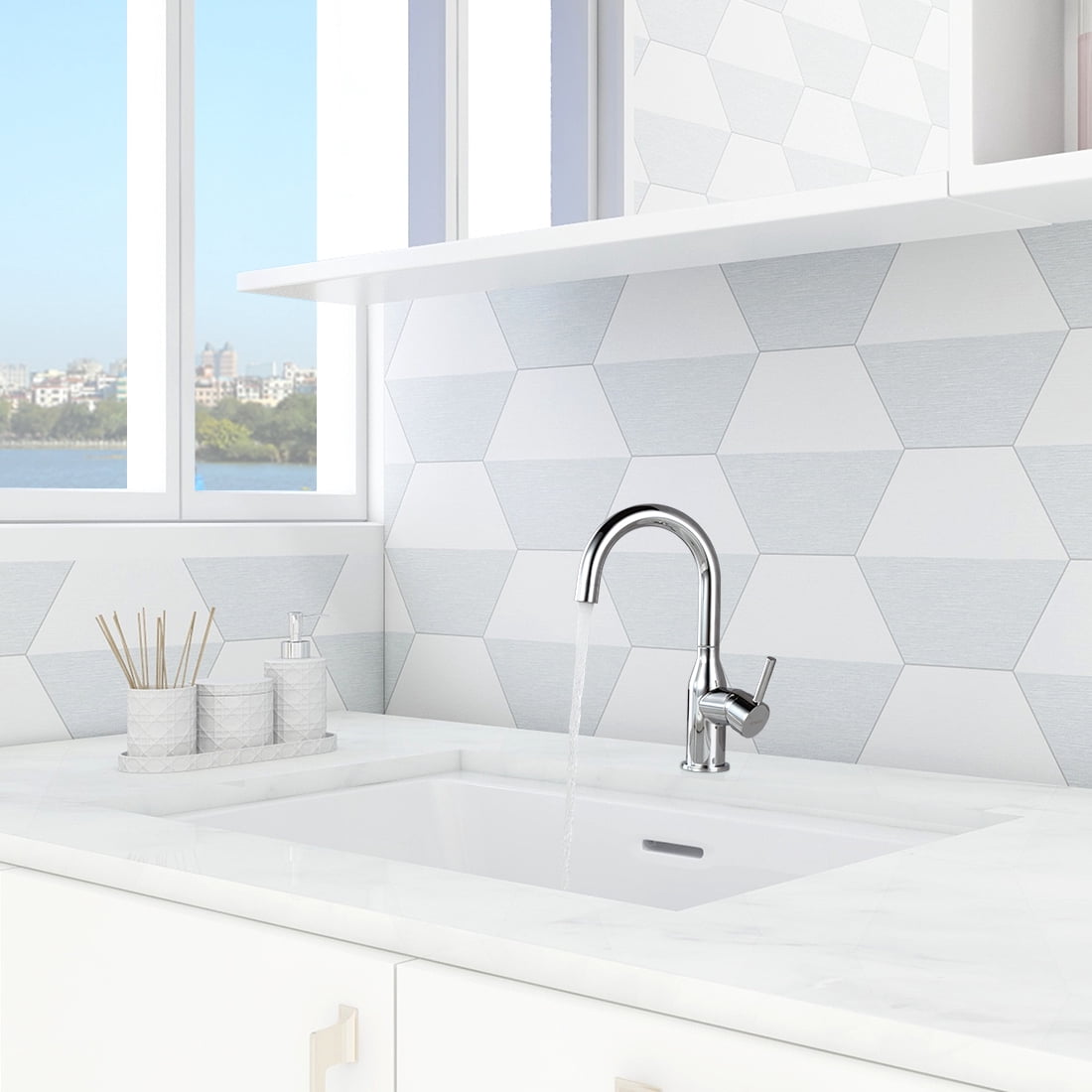 WOWOW  Kitchen Sink Faucet Chrome High Arc Single Handle Kitchen Bar Faucet