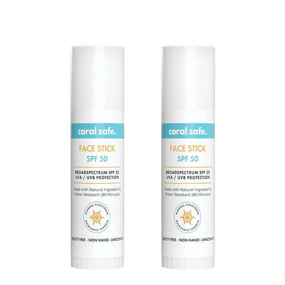 Reef Safe Protector solar SPF 50 barra facial mineral, paquete de 2, aprobado por Hawái y México, zinc biodegradable, vitamina E, sin oxibenzona ni octinoxato, resistente al agua, fabricado en EE. UU.