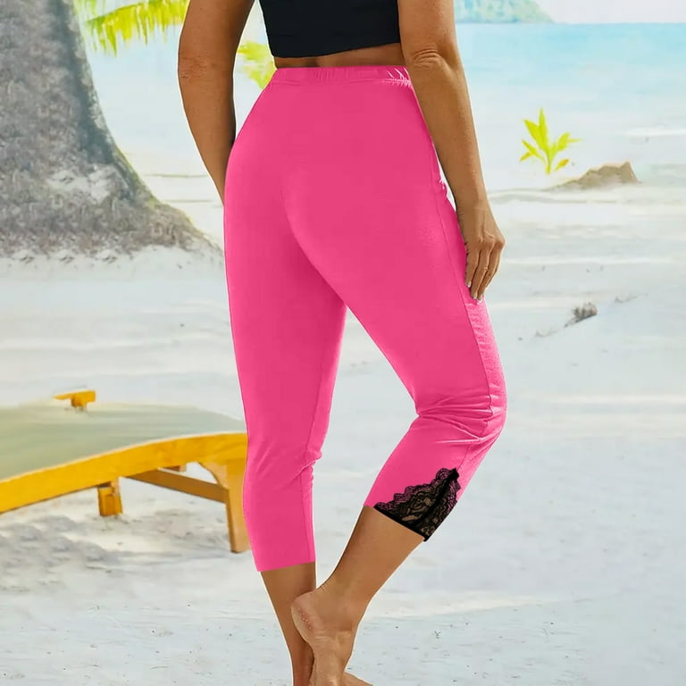 ibuvkizy Capri Pants for Women Summer High Waisted Solid Color