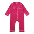 thumbnail image 2 of Fozruso Newborn Infant Baby Girl Boy Silk Pajamas Rompers Button Down Long Sleeve Satin Pj's Jumpsuit One-piece Romper Sizes 18-24 Months, 2 of 6