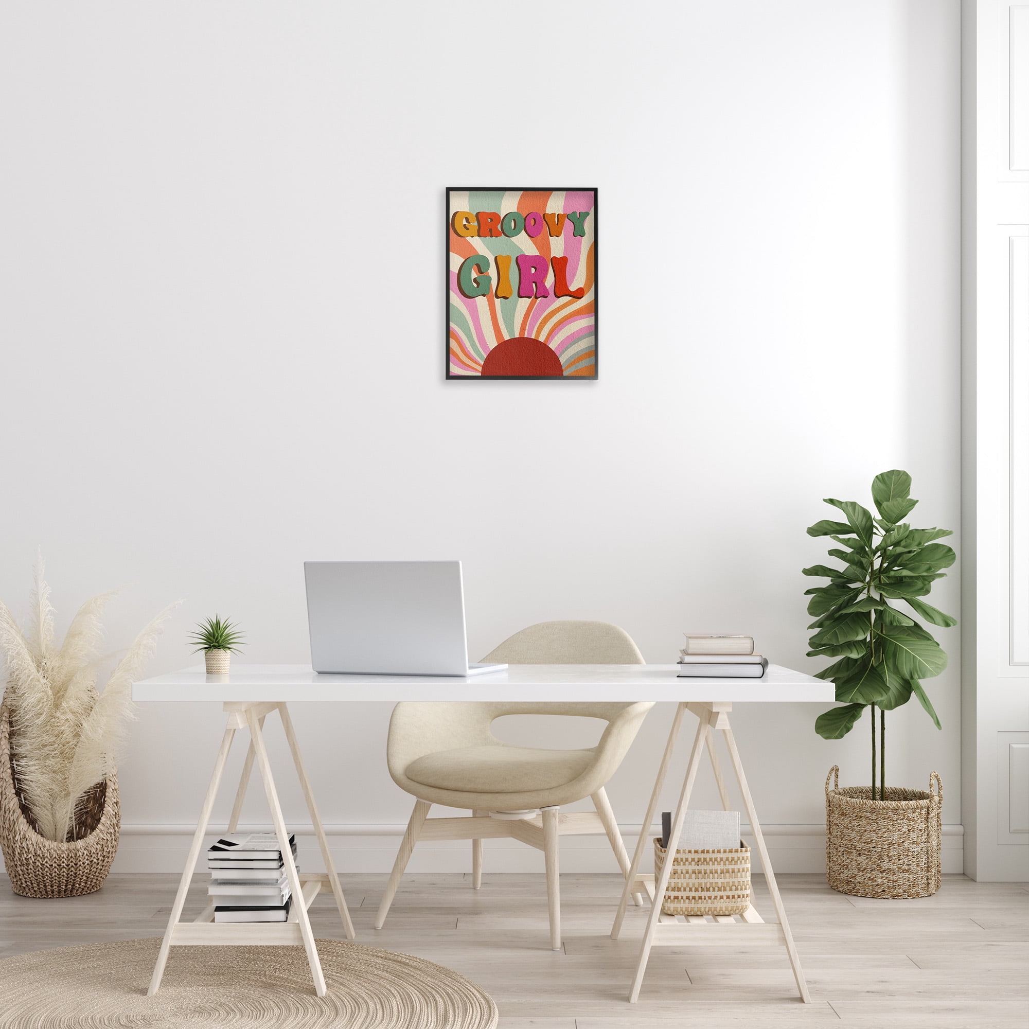 Stupell Industries Groovy Girl Patterned Typography Painting Black Framed Art Print Wall Art, 16 x 20