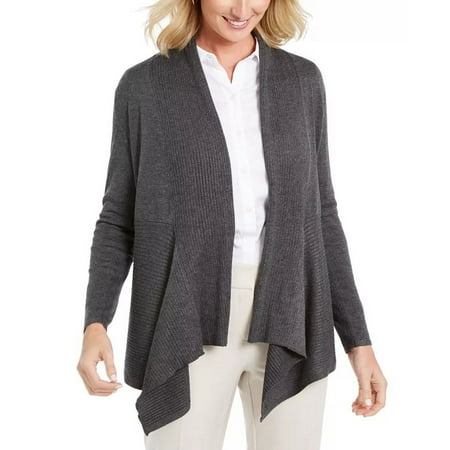 JM Collection Women's Ribbed Handkerchief-Hem Cardigan Dark Gray Size XX-Large