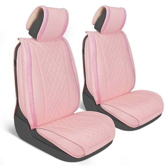 CrystalClear™ Pink Car Seat Covers for Front Seats - Luxurious Pink Vegan Leather Seat Covers for Cars with Pink Bling Crystals, Premium Automotive Seat Covers Bling Car Seat Covers for SUV Car Auto