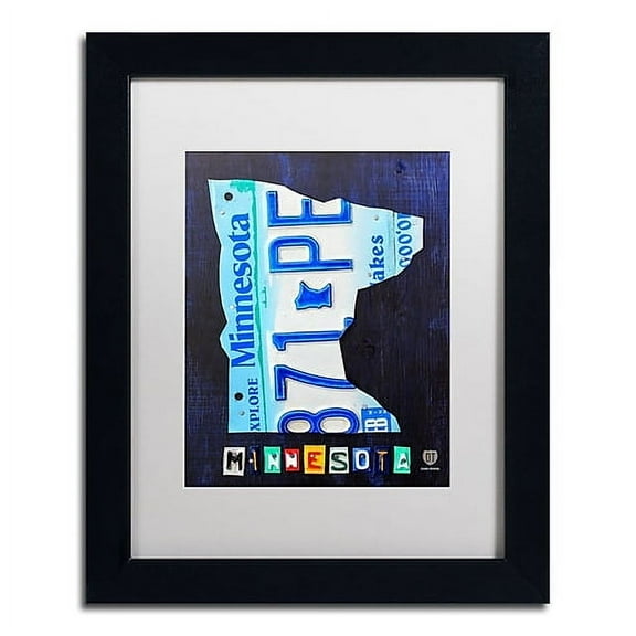 Trademark Fine Art 'Minnesota License Plate Map' Canvas Art by Design Turnpike, White Matte, Black Frame