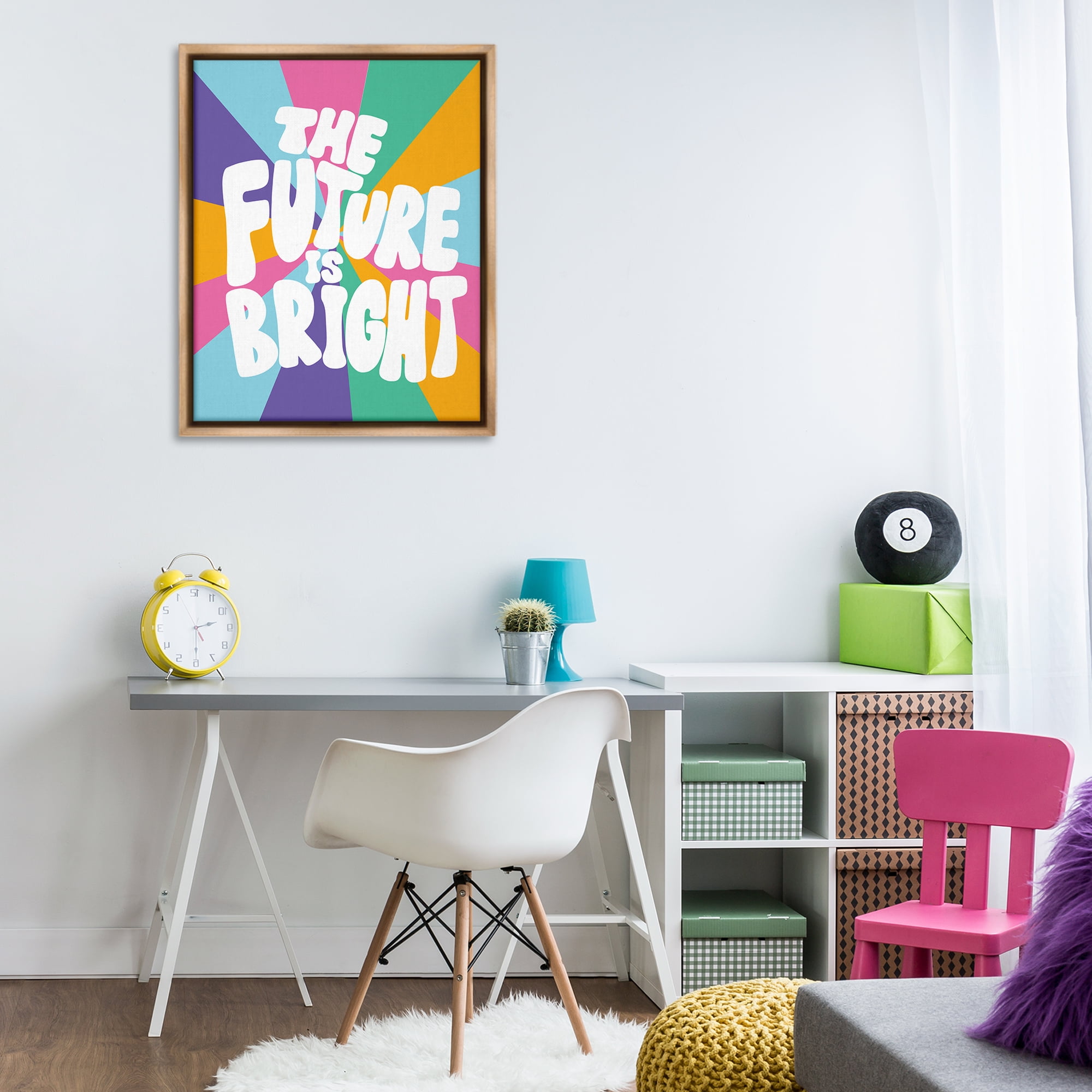 Stupell Industries Retro Future Is Bright Text & Numbers Painting Brown Floater Framed Canvas Art Print Wall Art, 25 x 31