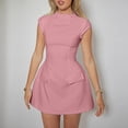 thumbnail image 2 of Women's High Neck A-Line Mini Dress Cap Sleeve Structured Casual Short Dress with Zipper, 2 of 9