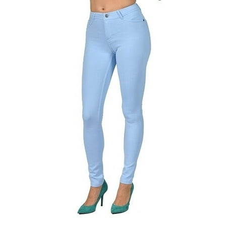 Blue Stretch Pants - Womens Colored Stretch Leggings Pants 2 Back Pocket Sky Blue