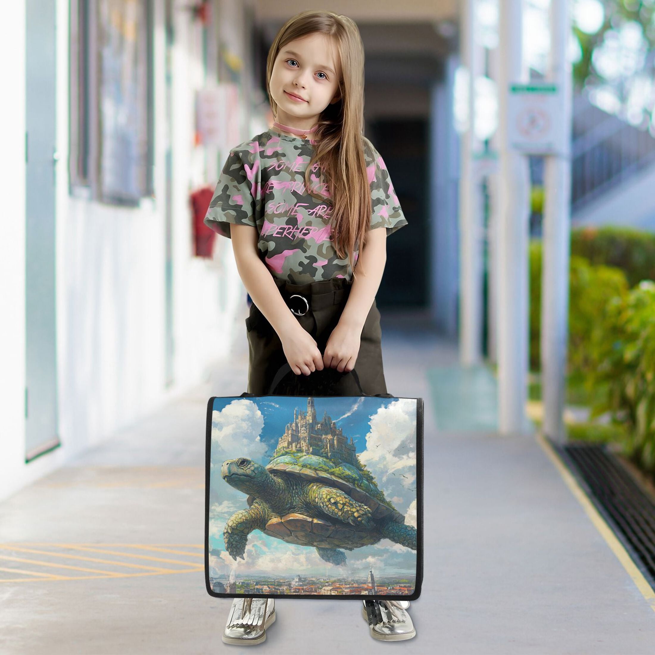 YAZAOO Zipper Binder trapper keeper Documents Organized Design Turtle Castle in The Sky Printed