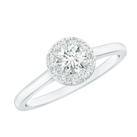 Rosec Jewels Lab Diamond Engagement Ring Round with Halo - Minimalist Ring - EF-VS Quality, 925 Sterling Silver, US 4.00