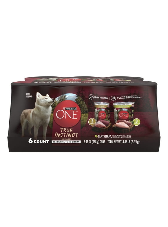 Purina ONE True Instinct Soft Tender Cuts in Gravy High Protein Flavors Adult Wet Dog Food Variety Pack, 13 oz cans (6 pack)