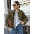 thumbnail image 2 of Lentta Women's Faux Suede Bomber Jacket Oversized Pilot Coats Fall Motorcycle Streetwear Outerwear, 2 of 7