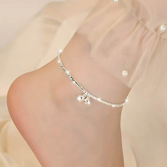 PPgejGEK Anklet Bracelets for Women Silvery Silvery Anklets Bracelet for Womens Bells Silvery Chain Anklets Dainty Jewelry Gift 26CM Tax Free Weekend