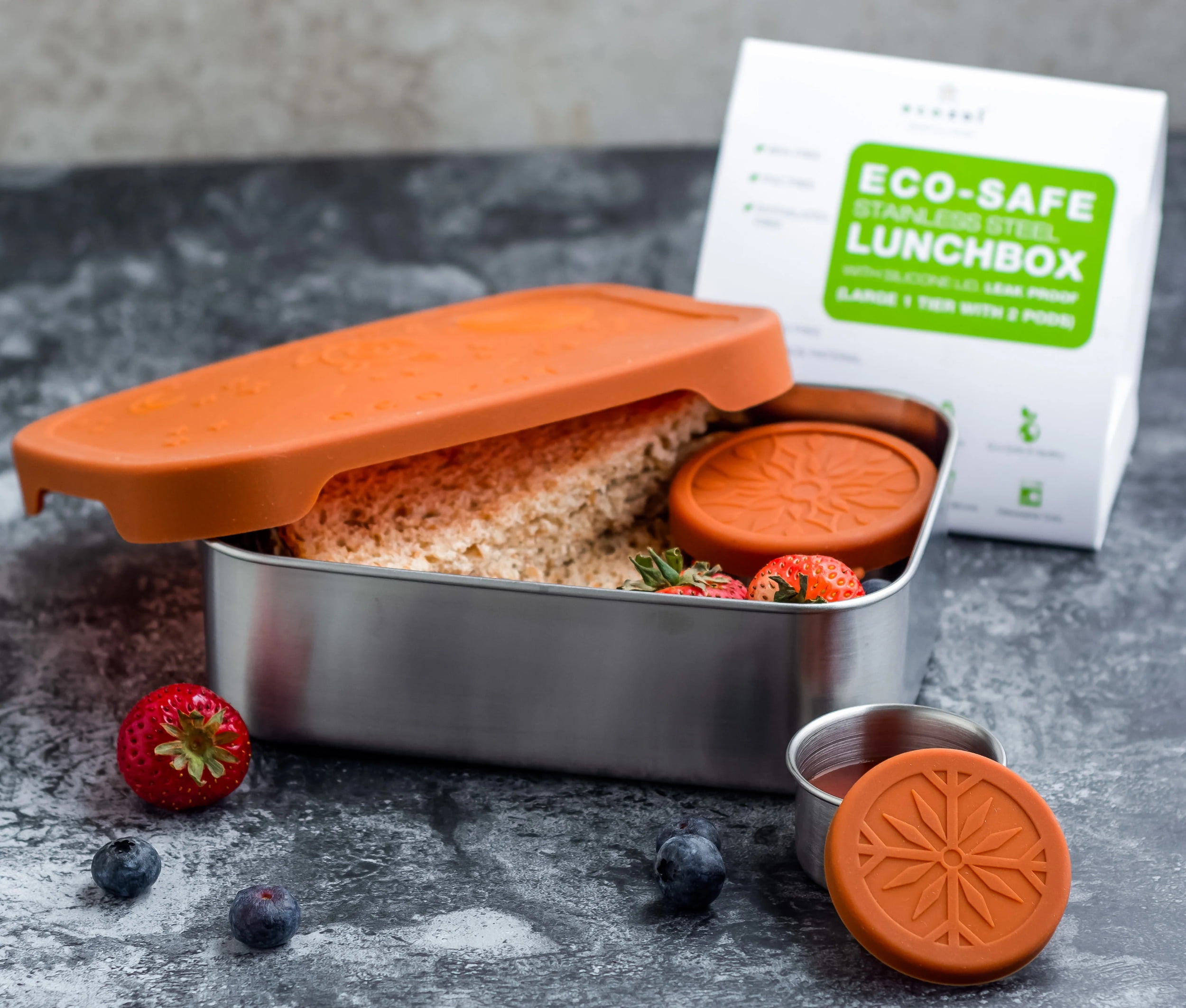 Ecozoi Stainless Steel Lunch Box Food Pack - LEAK PROOF with BONUS POD and Locking Clips, 1000 ml Capacity