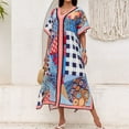thumbnail image 4 of WTOBBY Women's Floral Cover Up Dress, Colorful Loose Fit Bikini Beach Robe Sun Protective Smock Free Size for Pool Vacation Resort Wear and Swim Cover,Blue, 4 of 5