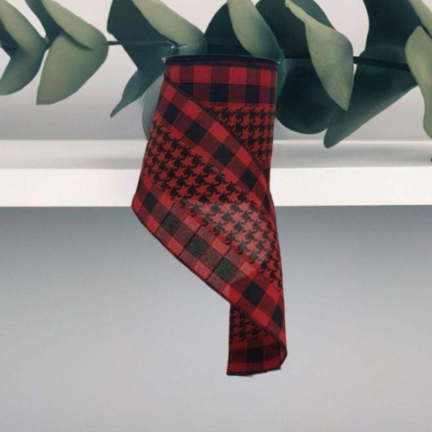 4" Houndstooth Checked Ribbon: Red  Black ( (10 Yards)
