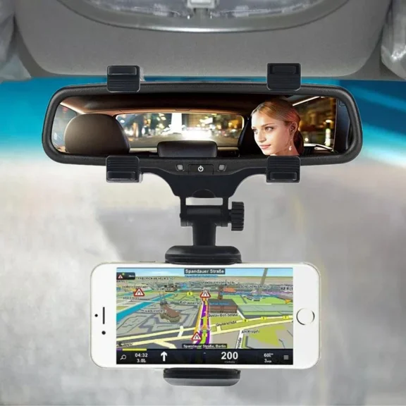 Universal 360° Clip On Rear View Mirror Mobile Cell Phone Holder Car Mount Stand
