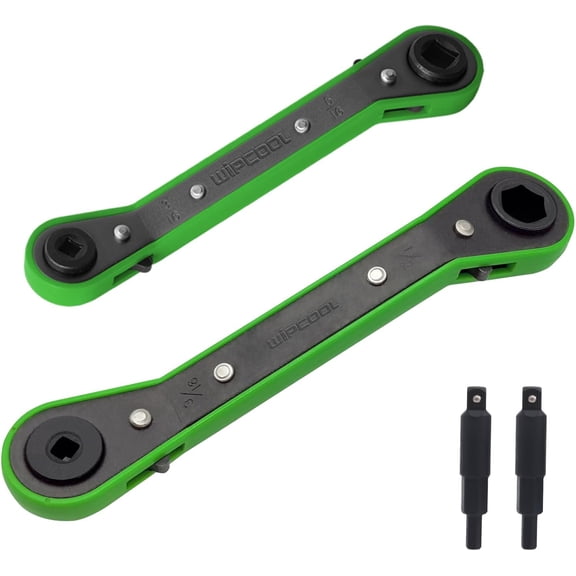 HVAC Service Wrench Tools Set, Refrigeration Ratcheting Wrench, 3/81/45/16'' 3/16'' 9/161/2, with 2 Hexagon Bit Adapter Kit for Air Refrigeration and Equipment Repair Tools