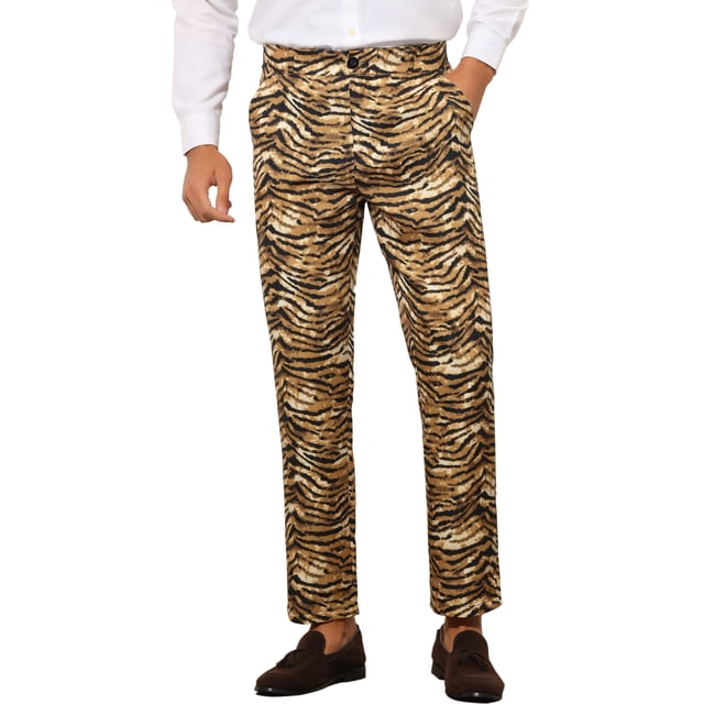 INSPIRE CHIC Printed Pants for Men's Straight Fit Leopard Printed Trousers 36 Brown