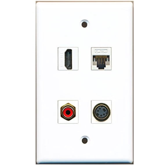 RiteAV - 1 Port HDMI 1 Port RCA Red 1 Port S-Video 1 Port Cat5e Ethernet White Wall Plate