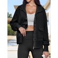 thumbnail image 4 of Women's Zip up Sweatshirt Collared Neck Long Sleeve Loose Casual Lightweight Jacket with Pockets, 4 of 5