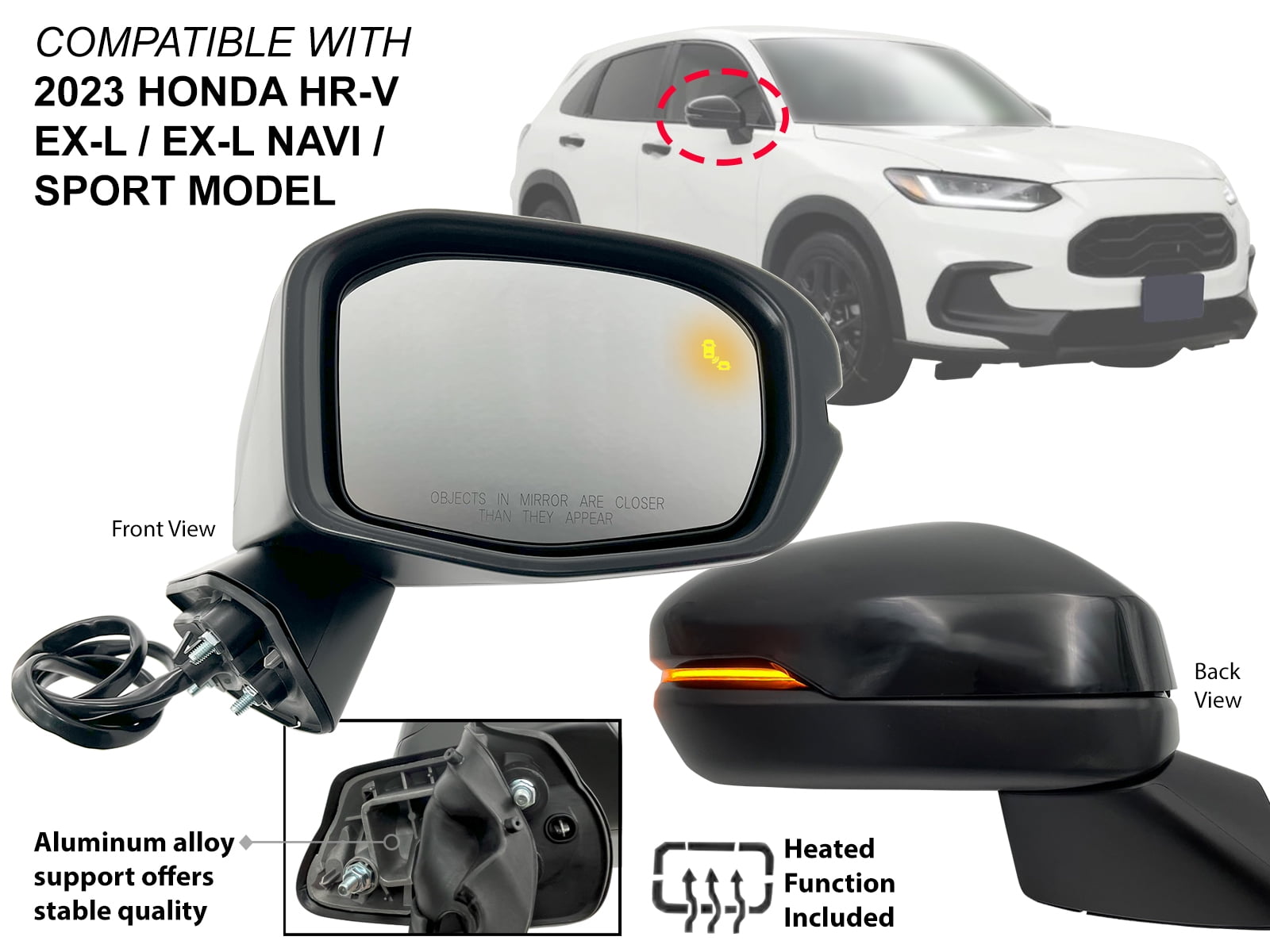 APA Replacement for Exterior Rear View Mirror Power Heated with 