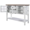 thumbnail image 4 of 45'' Console Table with 2 Glass Doors, Modern Wood Entryway Accent Sofa Table with 2 Drawers, 2 Cabinets and 1 Bottom Shelf, Beautiful Buffet Sideboard Storage Cabinet for Living Room, White & Brown, 4 of 7