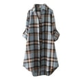 thumbnail image 3 of Women's Plaid Shacket Jacket Long Sleeve Shirts Button down Cardigan Loose Fit Lightweight Casual Jacket Coats by Yigetop Blue L, 3 of 7