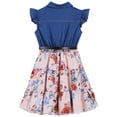 thumbnail image 4 of Oyolan Robe en Denim pour Filles, Manches Volantées, Col à Revers, Ourlet à Volants Floral, Robe Trapèze, Robe d'Été Décontractée, Rose, 10, 4 of 7