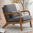 thumbnail image 2 of Tcbosik Accent Chair, Mid-Century Modern Lounge Chair with Linen Fabric Upholstery and Solid Wood Legs, High-Density Foam Seat, Lumbar Pillow Support, Compact Armchair for Small Space (Dark Gray), 2 of 9