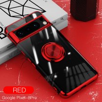 Compatible with Google Pixel 8 Pro, with Ring Holder Kickstand Clear Soft Silicone with Car Magnetic Shockproof TPU Cover Transparent Phone Case Slim Thin for Google Pixel 8 Pro, Red