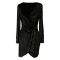 thumbnail image 4 of Women's V Neck Long Sleeve Black Glitter Dress Formal Dresses Glitter Dress for Women, 4 of 4