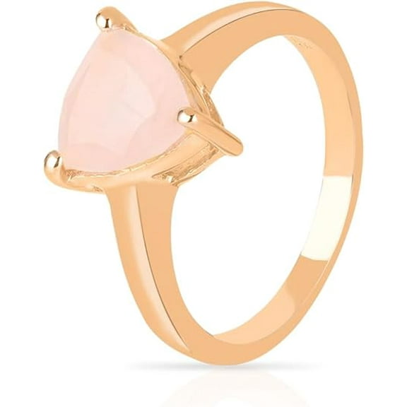 Gemshiner Trillion-Cut Rose Quartz Solitaire Ring in 925 Sterling Silver with Rose Gold Plating – Size 7