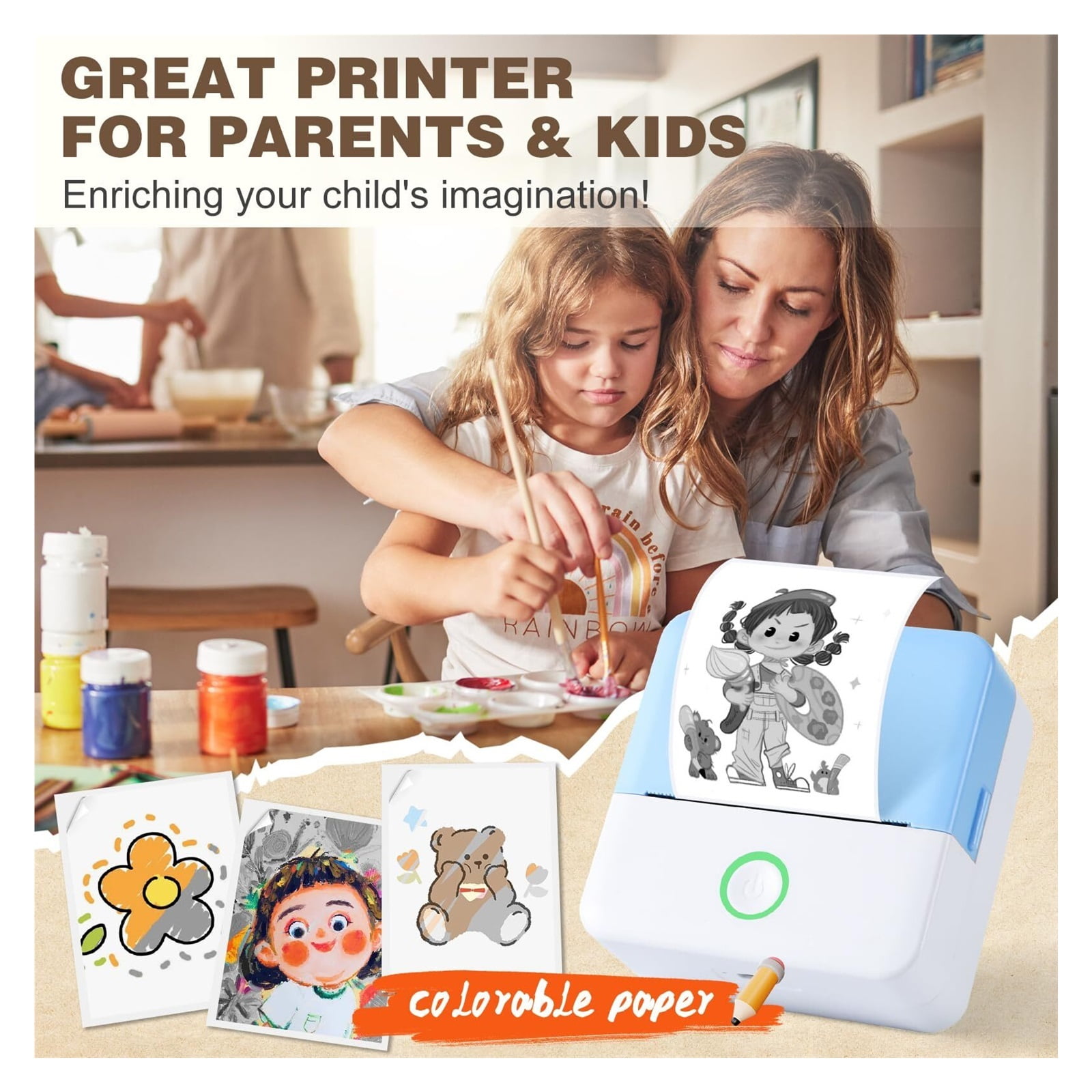Print Pods Mini Printer, Thermal Inkless Sticker Maker with 10 Rolls Printing Paper, Pocket Printpod for Phone, Impresora Portátil for Notes, DIY, Compatible with iOS & Android (Grey)