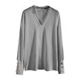 thumbnail image 5 of WUANDIXFA Ladies Pullover Sweaters Women Solid Color V Neck Lace Stitching Buttons Long Sleeves Sweater Grey,M, 5 of 5