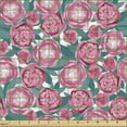 thumbnail image 2 of Ambesonne Floral Fabric by the Yard Upholstery, Flower Tendrils and Leaves, 3 Yards, Teal Pink Magenta, 2 of 5