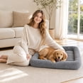 thumbnail image 4 of Dog Bed for Crate Washable Medium Dog Bed 24 Inch Washable Dog Bed Bolster Dog Bed Pad for Dog Crate Soft Plush Comfort Pet Mattress for Medium Dogs Gray, 1 Pack, 4 of 8