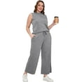 thumbnail image 4 of YATELLE Two Piece Sets for Women Summer Outfits Lounge Sets Mock Neck Tops Wide Leg Crop Pants Vacation Travel Outfits, 4 of 6